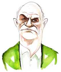 Irischer Romanautor Colm Toibin (geboren 1955); Karikatur